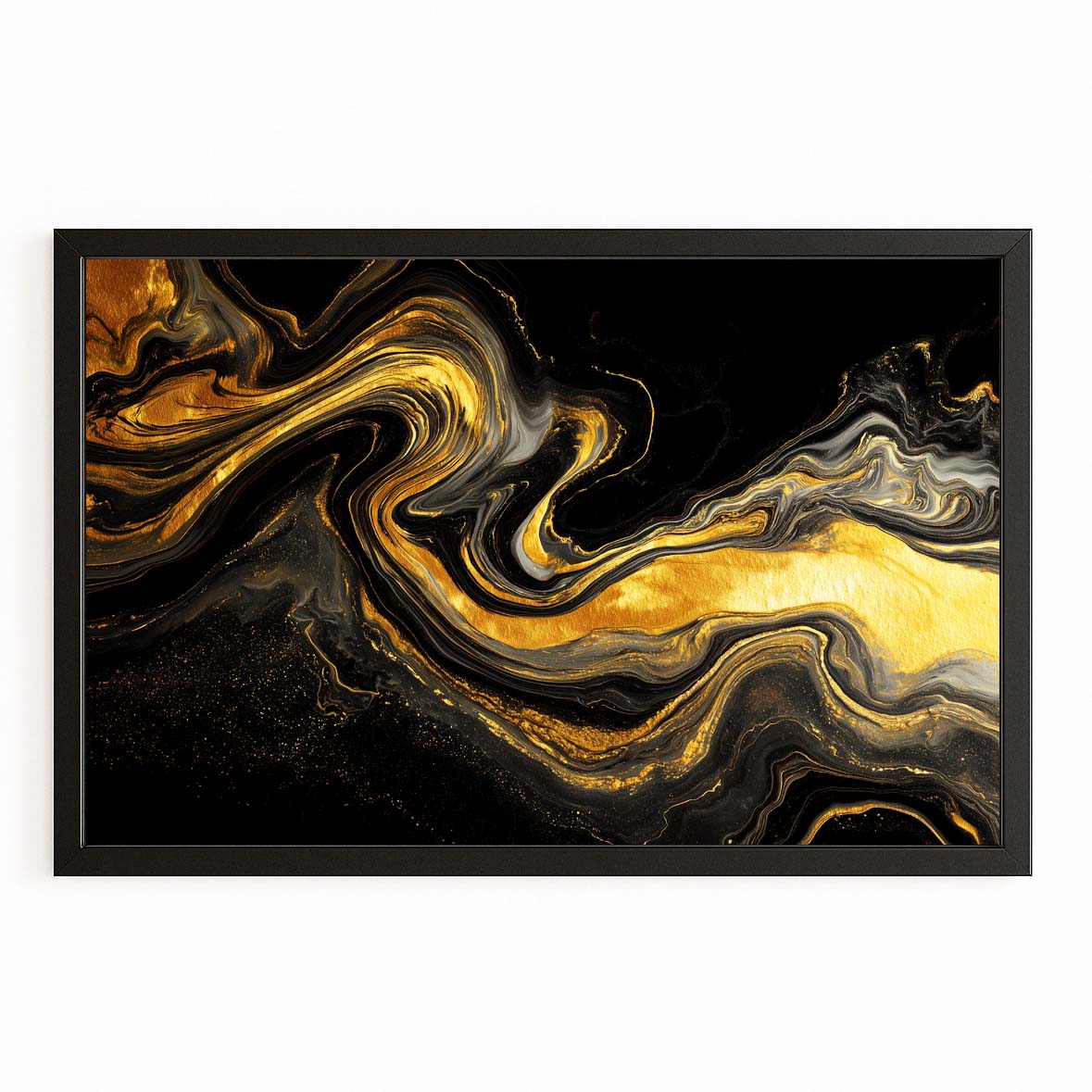 Liquid Gold Marble Art – with Premium Black frame on white background