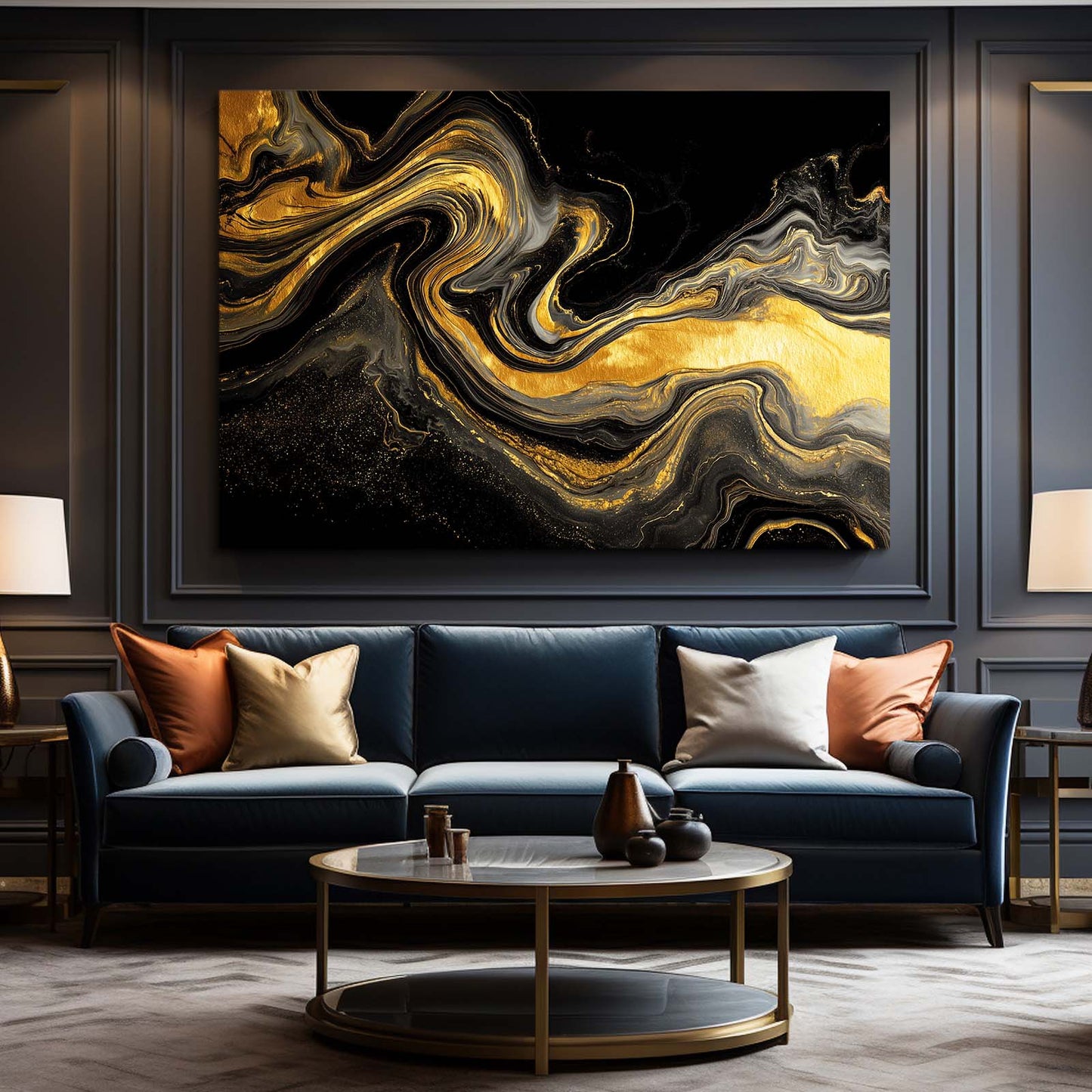 Liquid Gold Marble Art – styled in a furnished interior