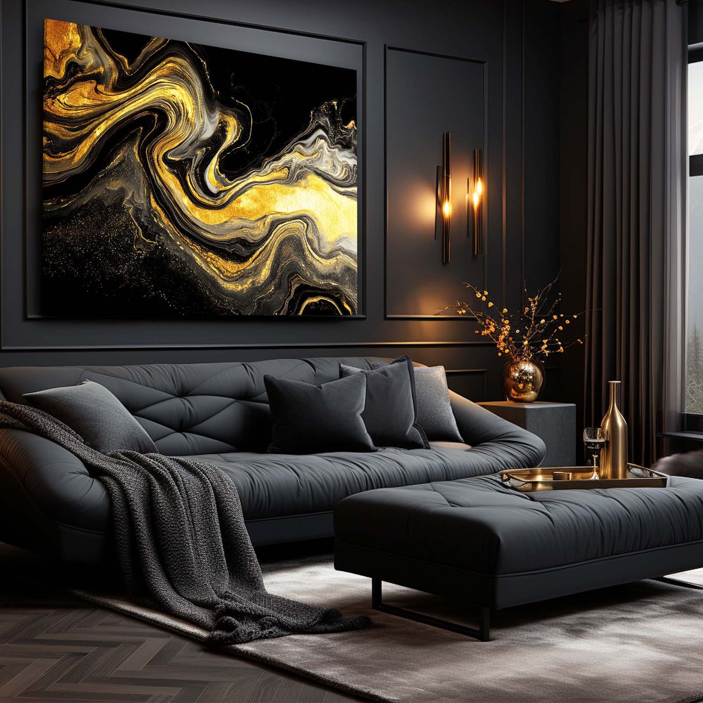 Liquid Gold Marble Art – styled in a furnished interior