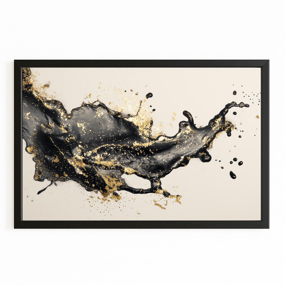 Liquid Ink Burst Gold Wall Art – with Premium Black frame on white background
