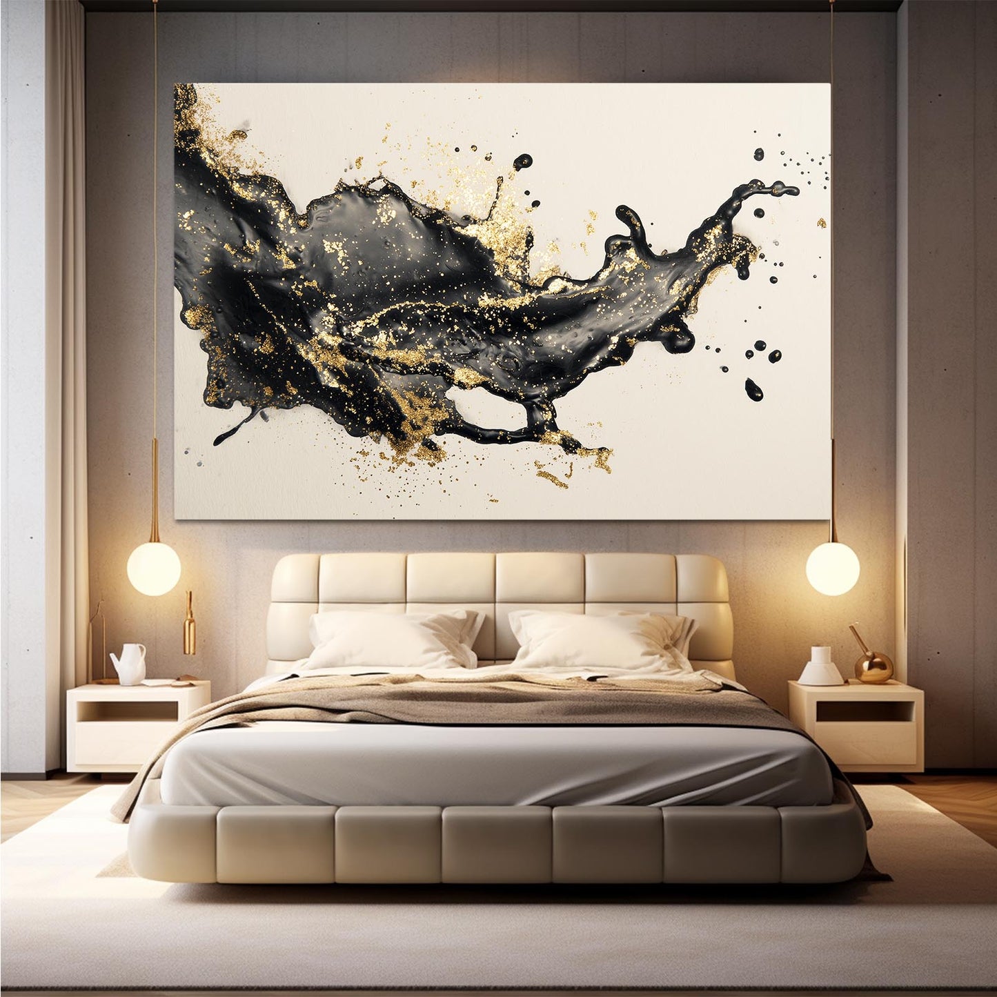 Liquid Ink Burst Gold Wall Art – styled in a furnished interior