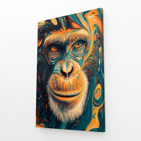 Liquid Marble Face Monkey Wall Decor – angled canvas view on white background