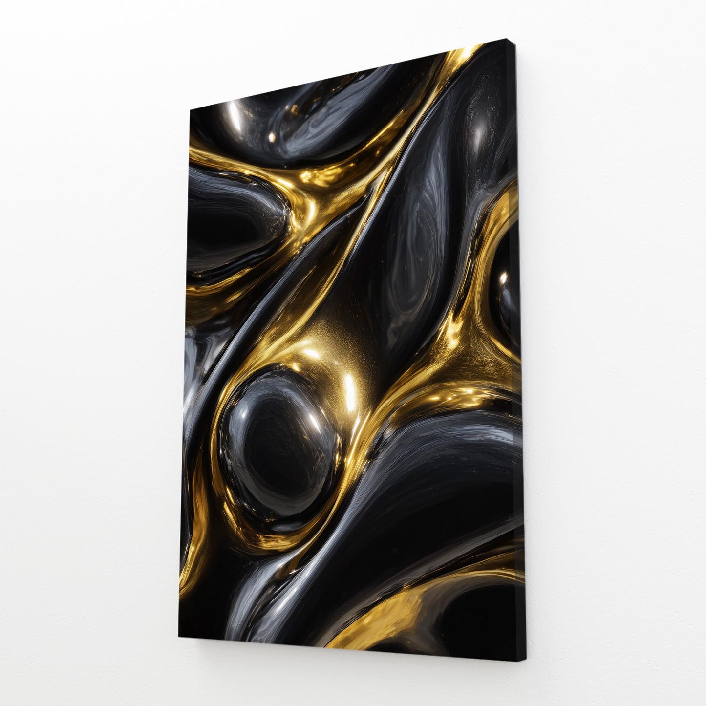 Liquid Metal Flow Gold Wall Decor – angled canvas view on white background