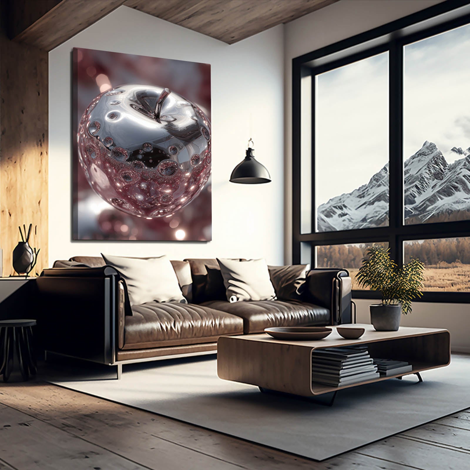 Liquid Silver Apple Wall Art – styled in a furnished interior