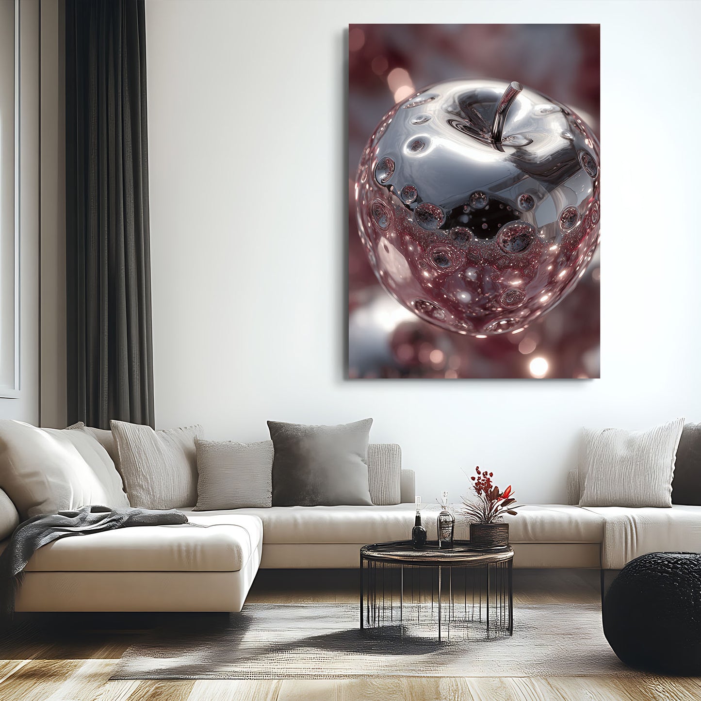 Liquid Silver Apple Wall Art – styled in a furnished interior