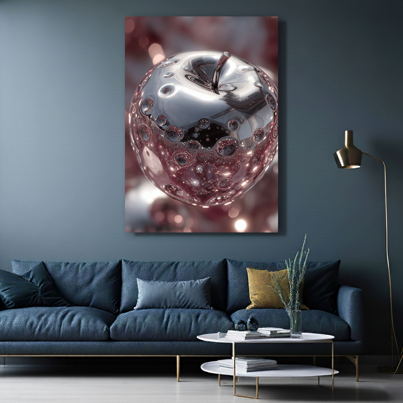 Liquid Silver Apple Wall Art – styled in a furnished interior