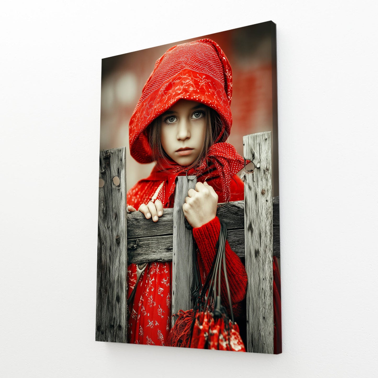 Little Red Hood Photography Print – angled canvas view on white background