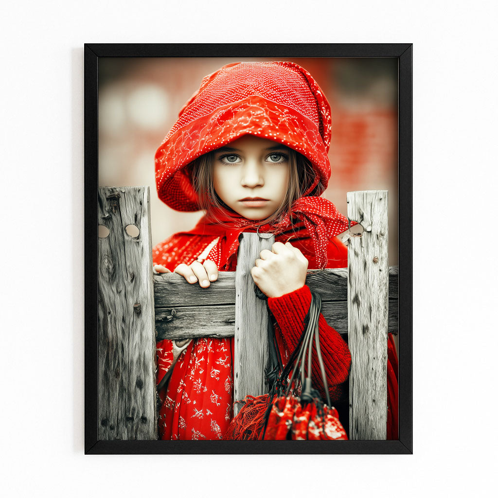 Little Red Hood Photography Print — photography canvas print, with Premium Black frame on white background