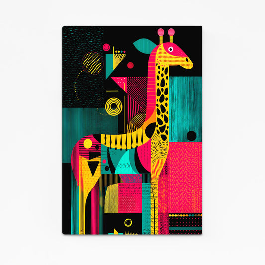 Colorful abstract design with a giraffe on a black background