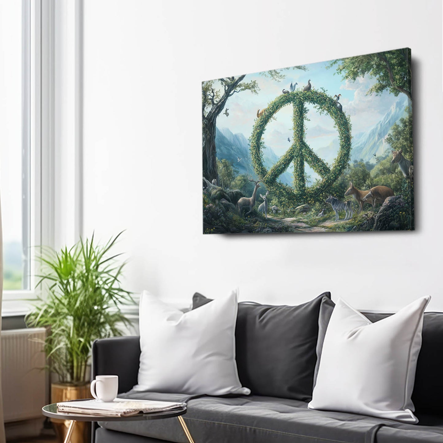 Living Vine Peace Canvas – styled in a furnished interior
