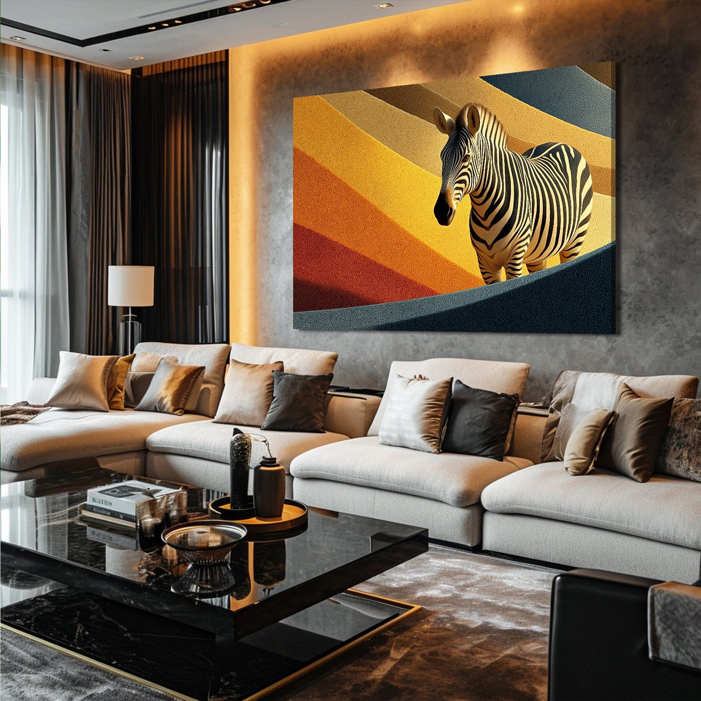 Living Zebra Art – styled in a furnished interior