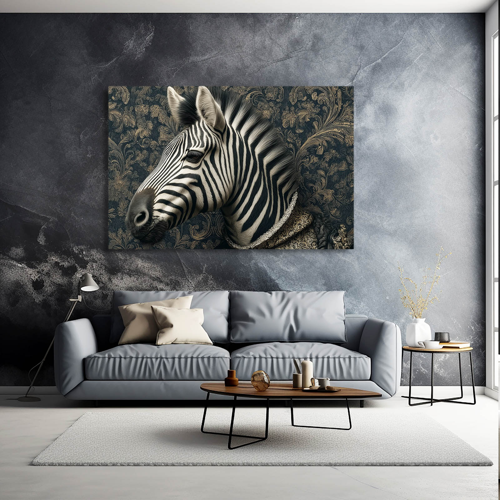 Living Zebra Artwork – styled in a furnished interior