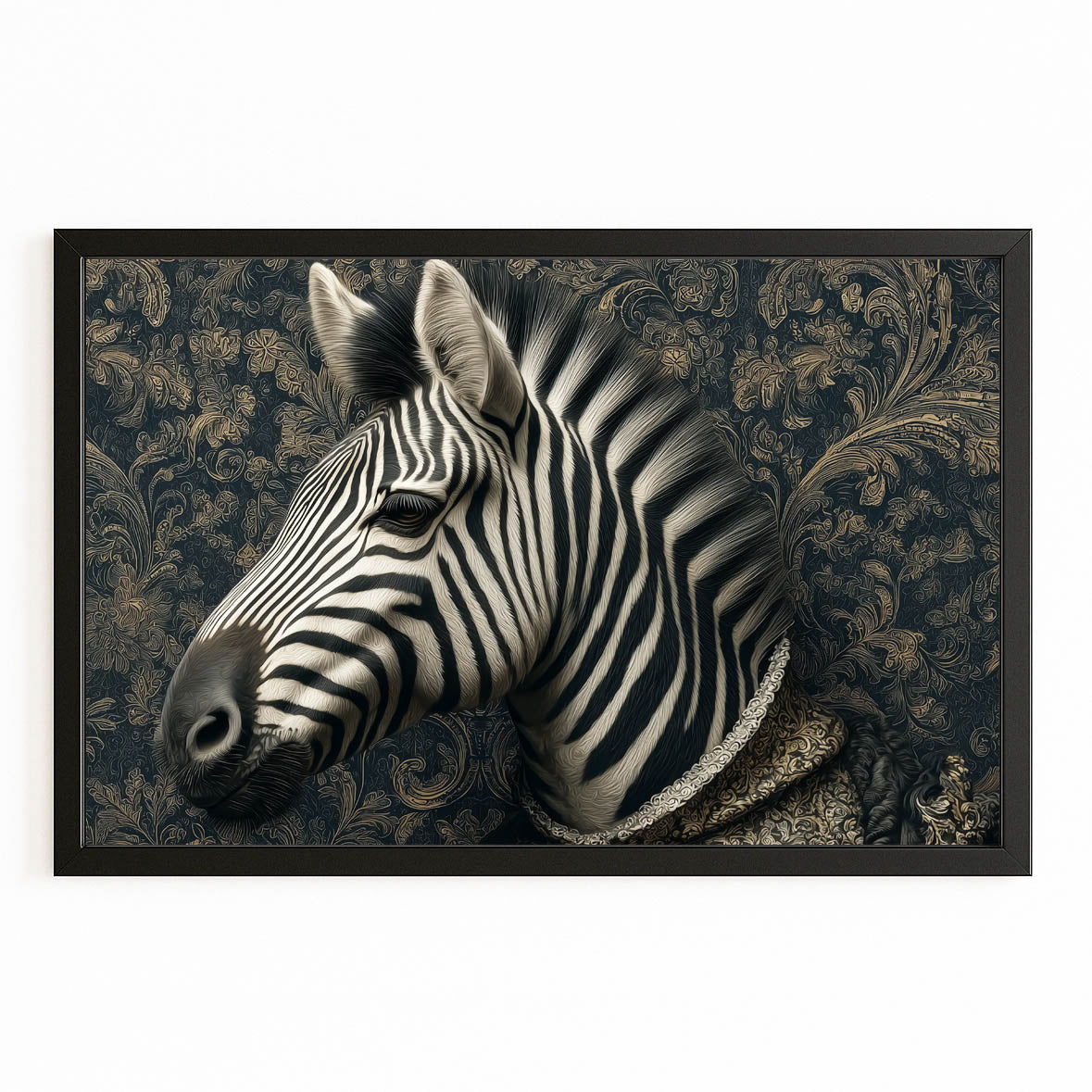 Living Zebra Artwork – with Premium Black frame on white background
