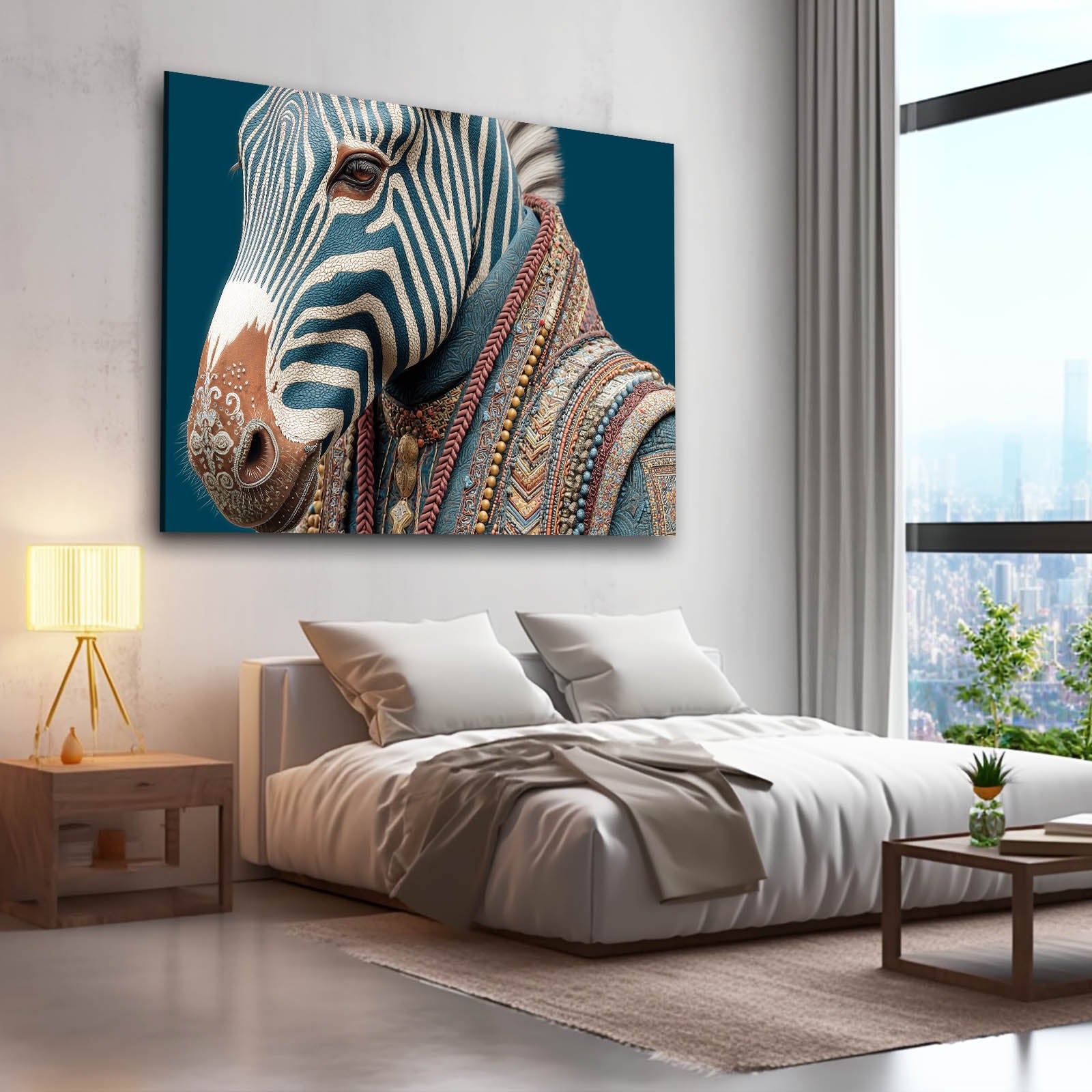 Living Zebra Canvas Art – styled in a furnished interior