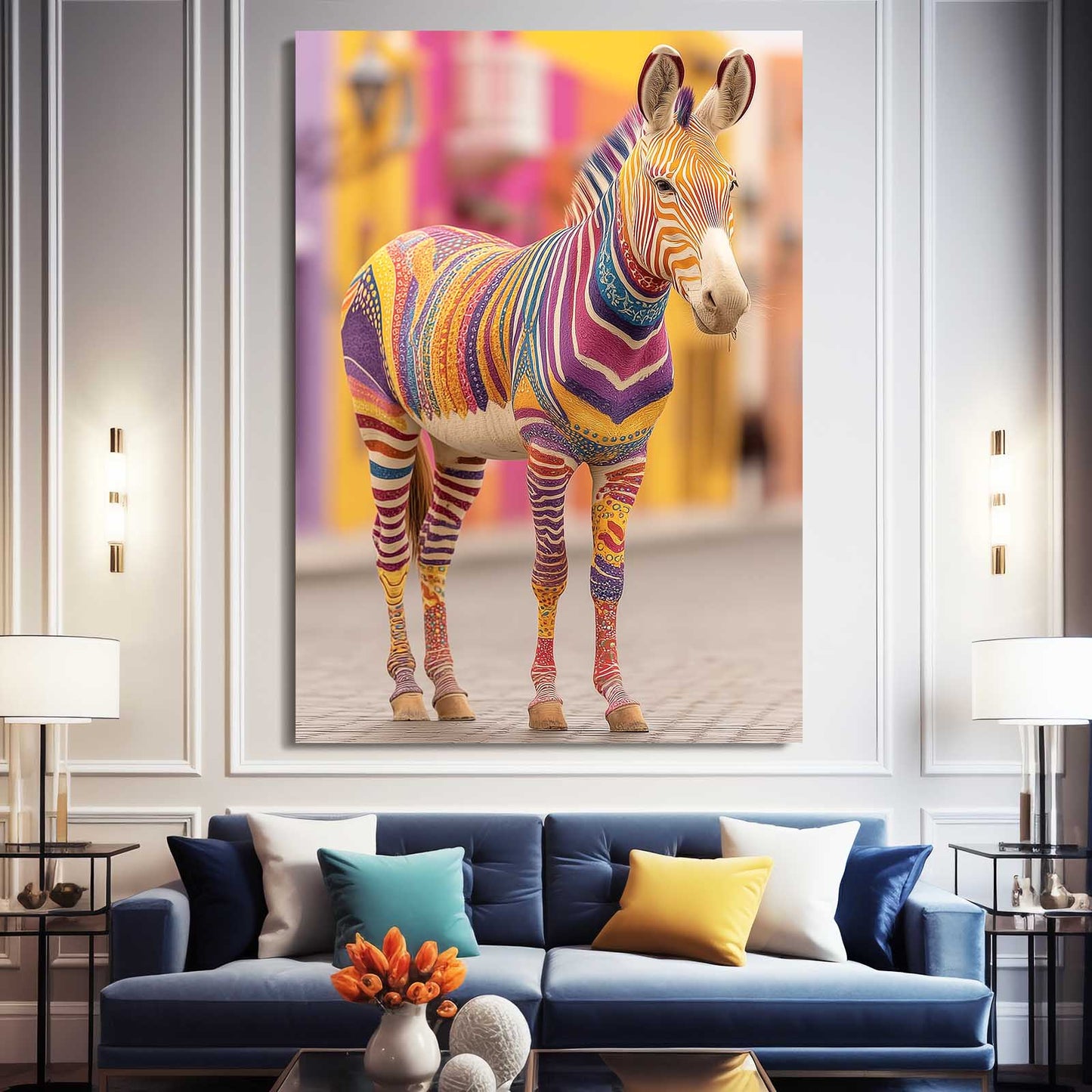 Living Zebra Canvas – styled in a furnished interior