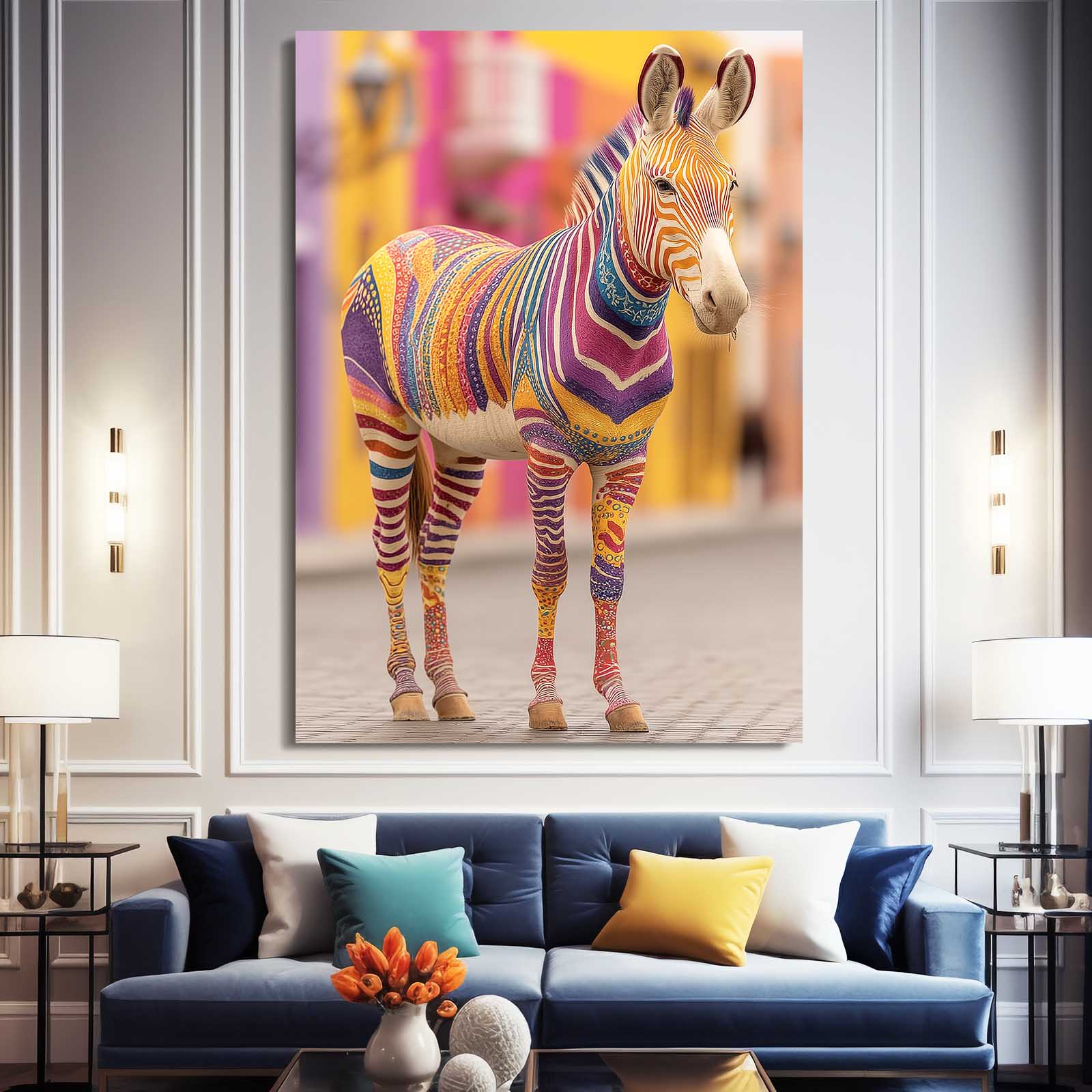 Living Zebra Canvas – styled in a furnished interior