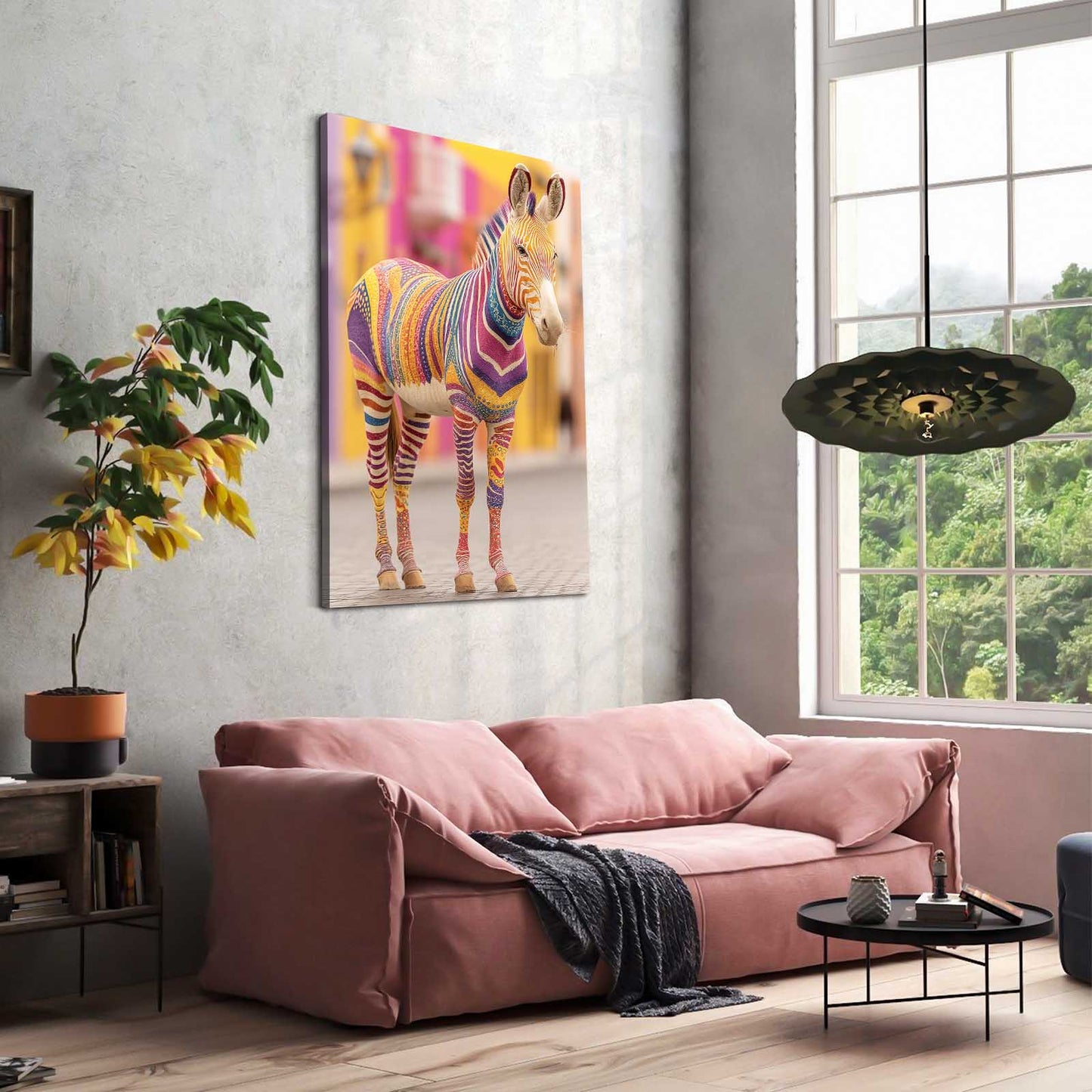 Living Zebra Canvas – styled in a furnished interior