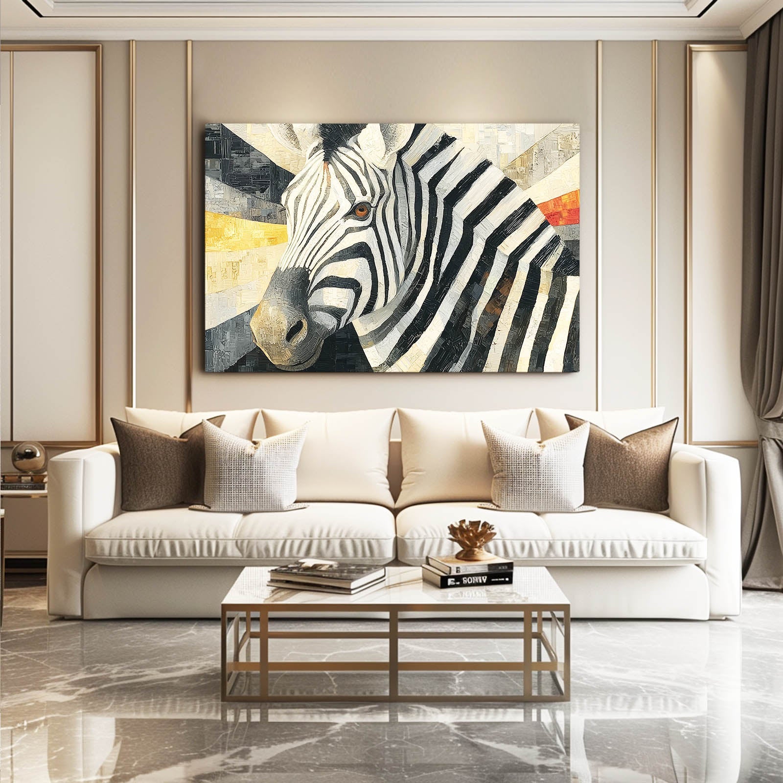 Living Zebra Wall Art – styled in a furnished interior