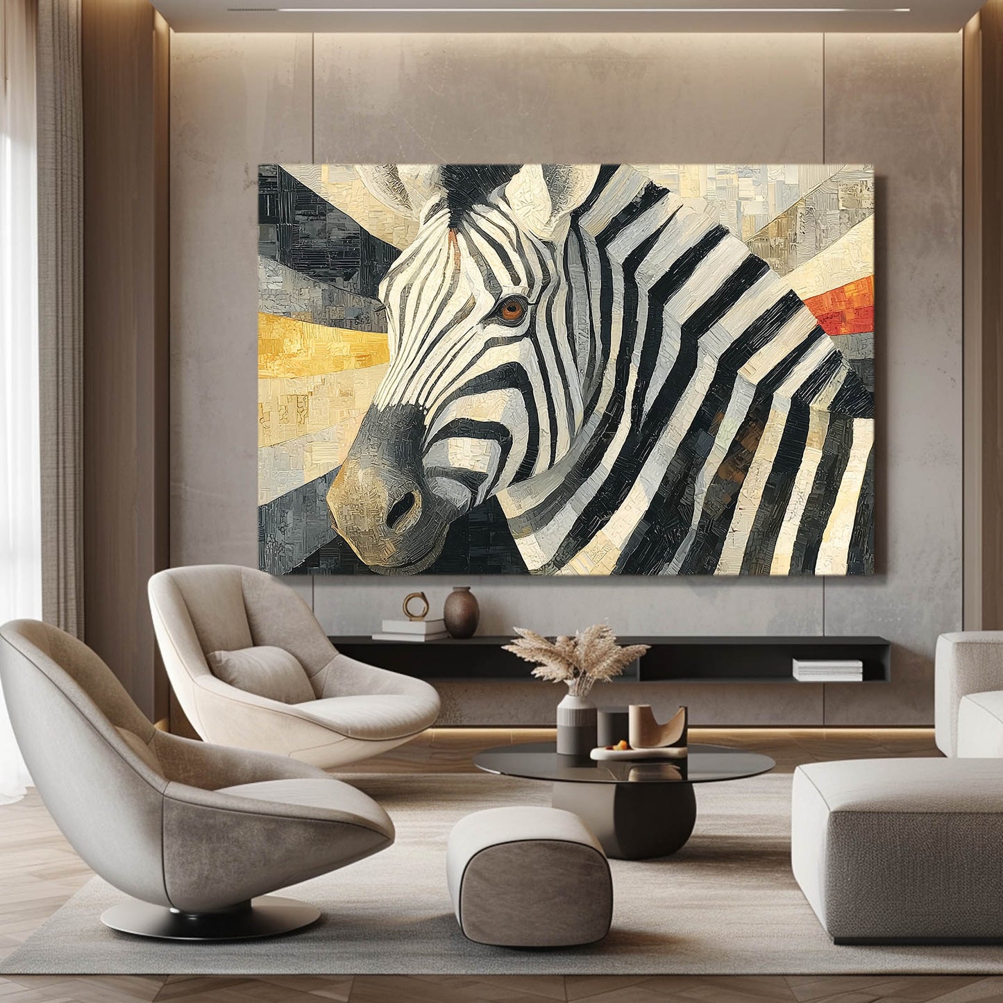 Living Zebra Wall Art – styled in a furnished interior