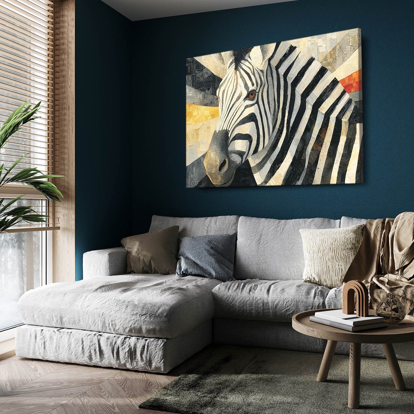Living Zebra Wall Art – styled in a furnished interior