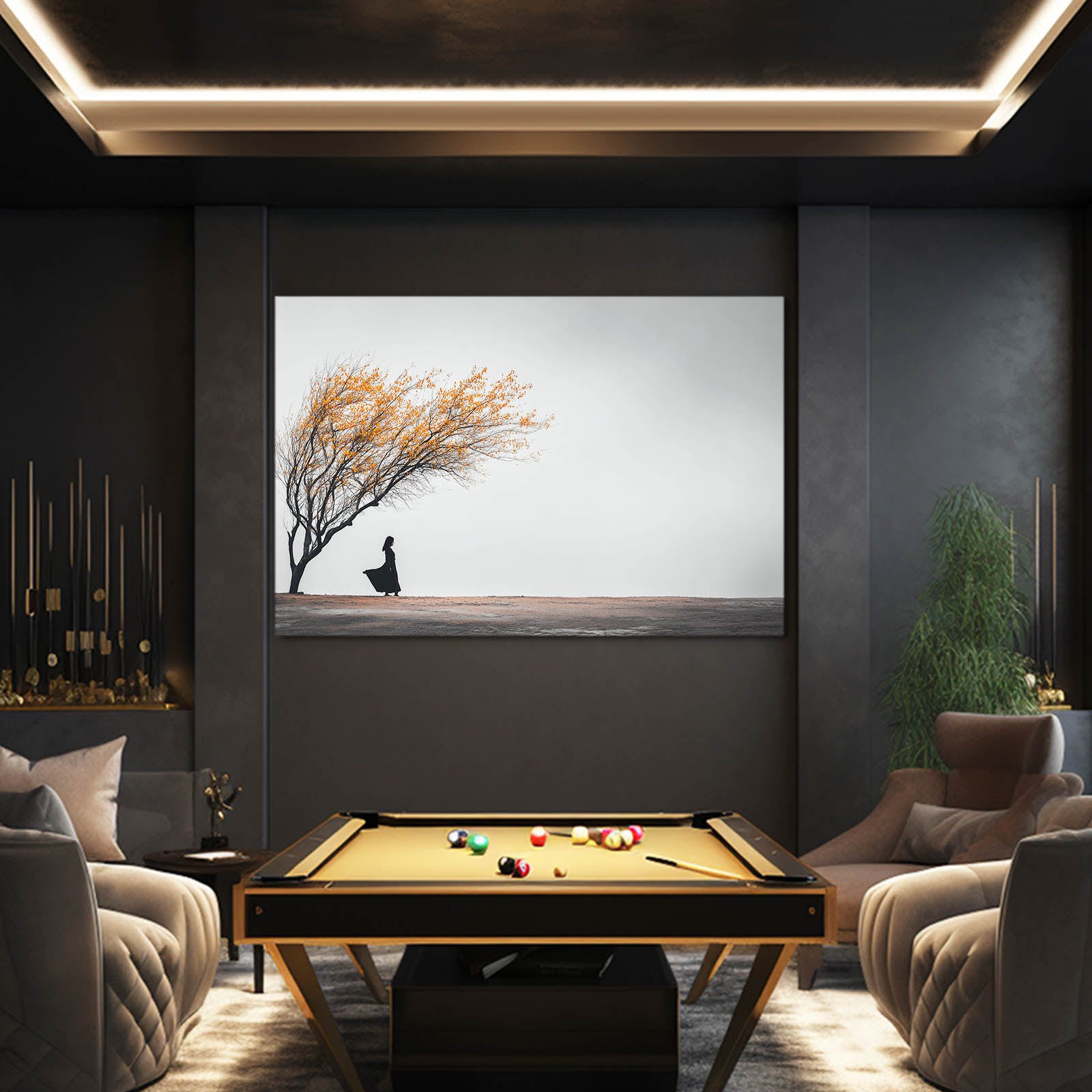 Lone Tree Bench Photography Prints – styled in a furnished interior