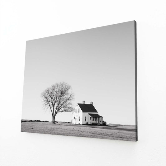 Lone Tree Farmhouse Farmhouse Art – angled canvas view on white background