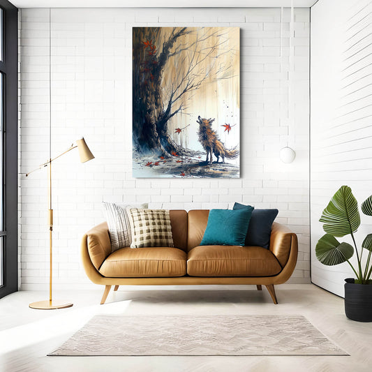 Lonely Wolf Art — black and white canvas print in white tones, view 3