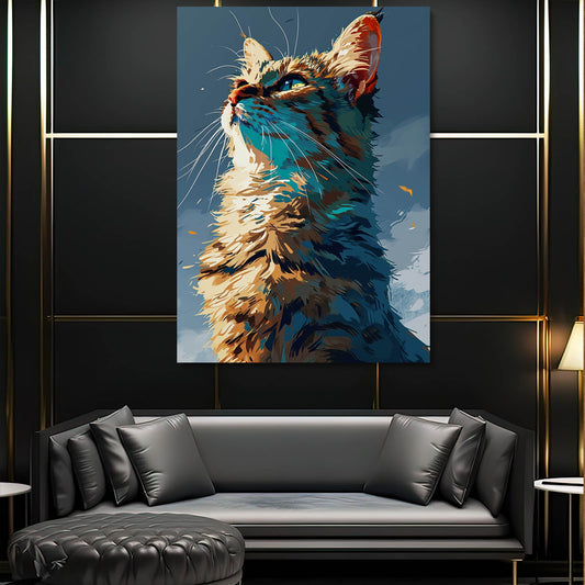 Looking Up Cat Wall Art — digital canvas print in blue tones, view 4