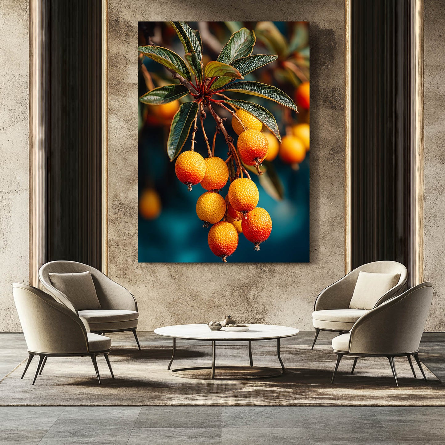 Loquat Branch Cluster Fruit Wall Decor – styled in a furnished interior