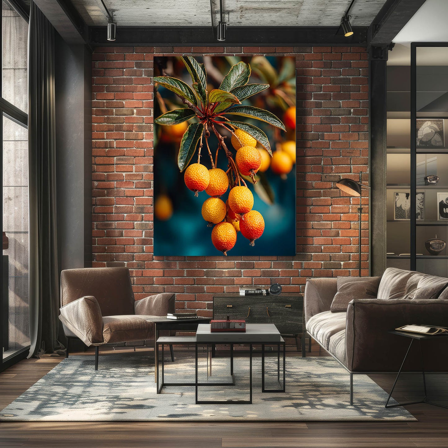 Loquat Branch Cluster Fruit Wall Decor – styled in a furnished interior