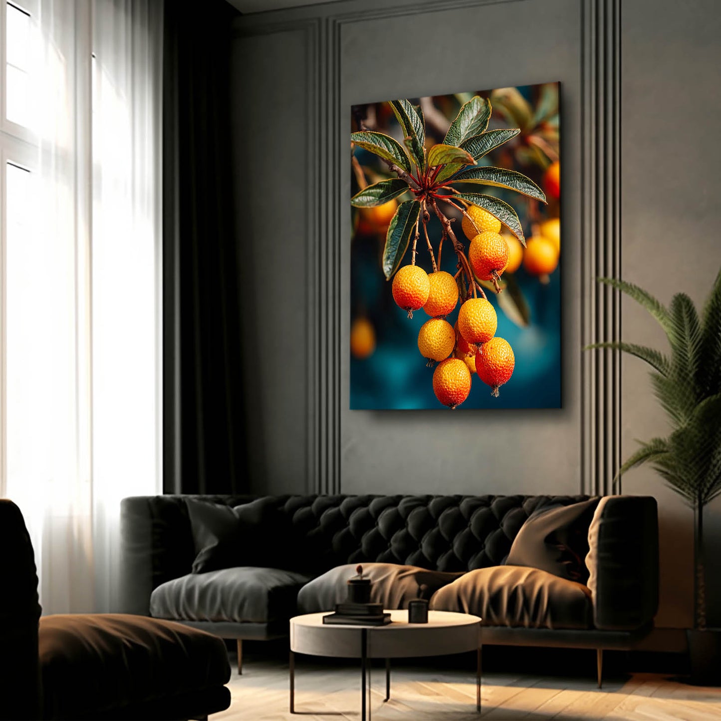 Loquat Branch Cluster Fruit Wall Decor – styled in a furnished interior
