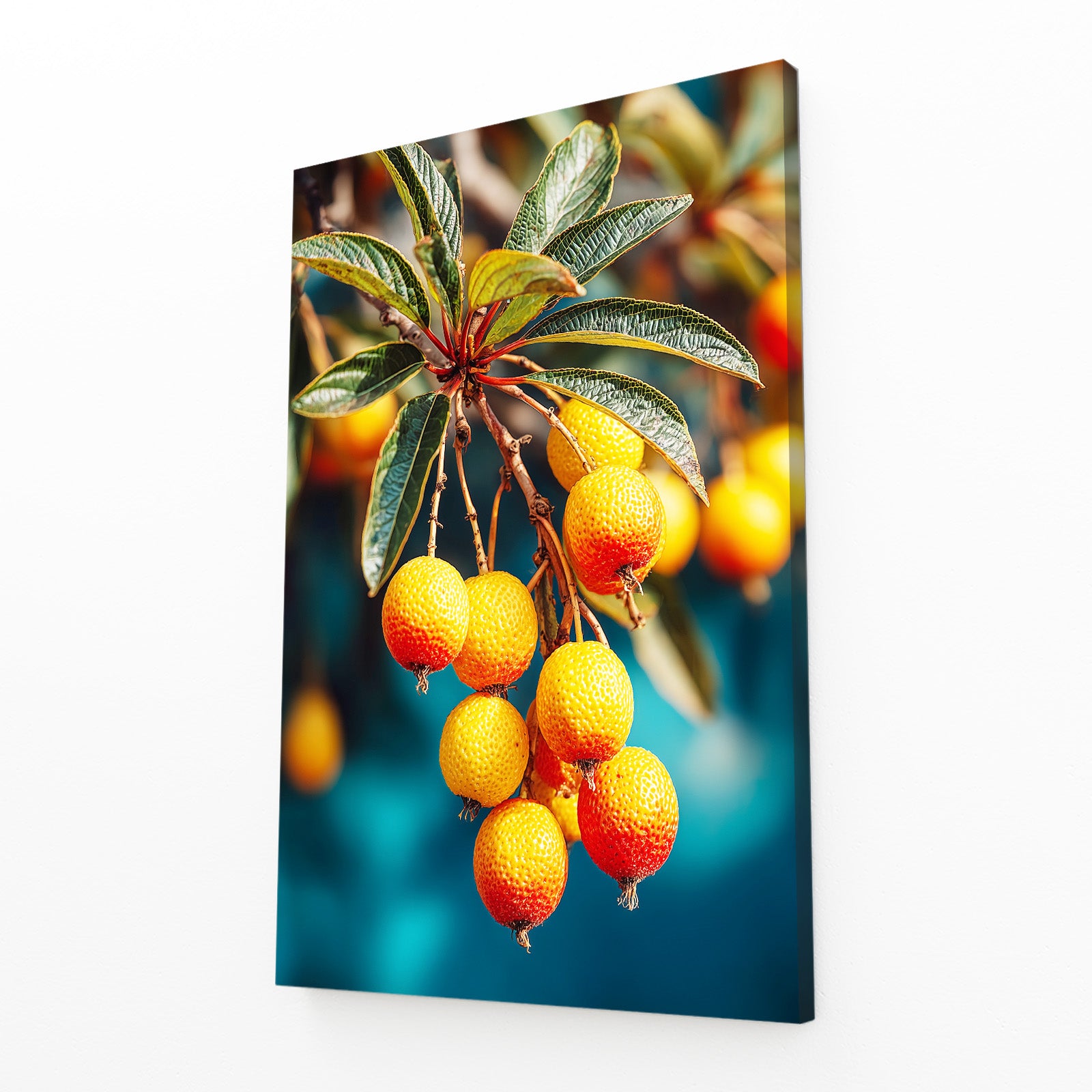 Loquat Branch Cluster Fruit Wall Decor – angled canvas view on white background