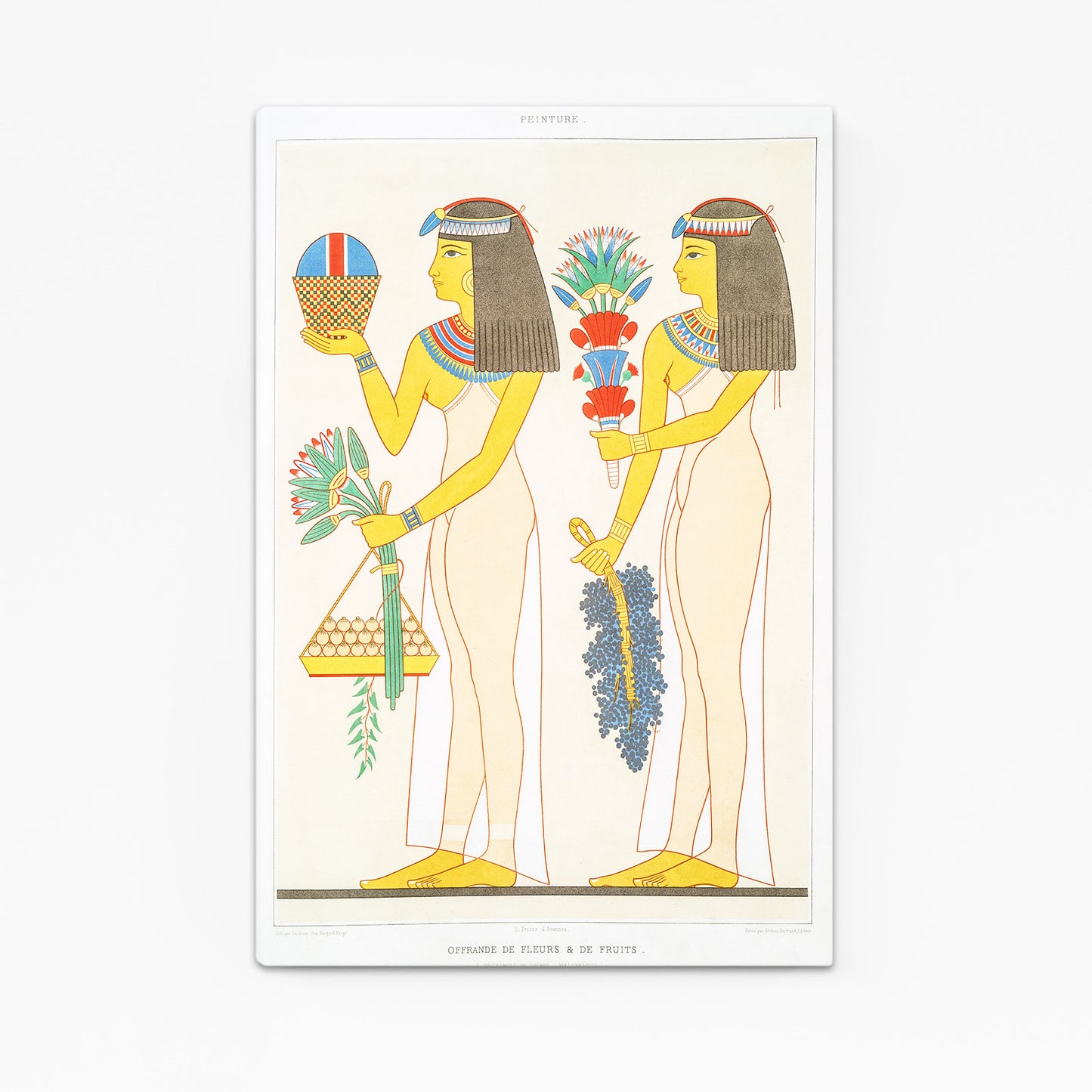 Lotus Bearers Illustration Egyptian Canvas Art – angled canvas view on white background