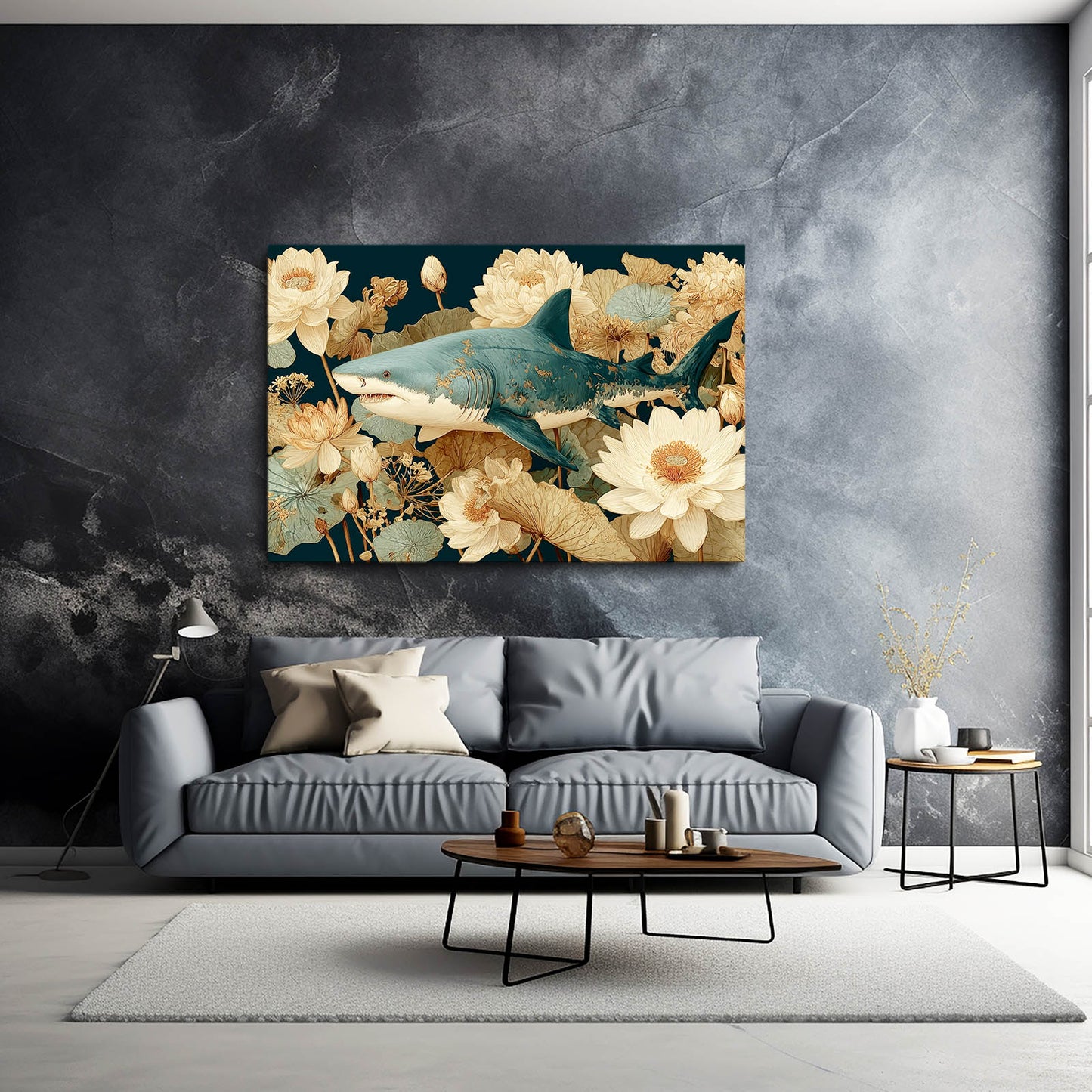 Lotus Blossom Vintage Shark Canvas – styled in a furnished interior
