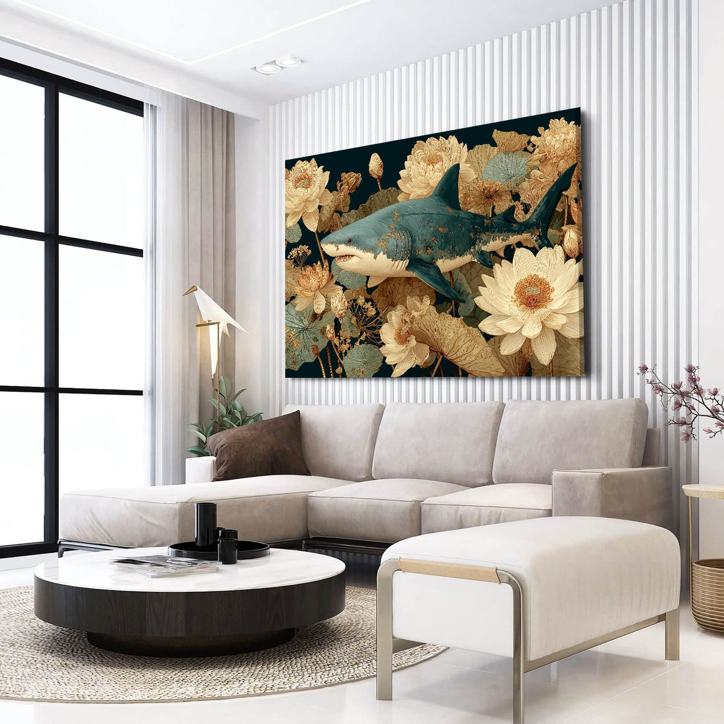 Lotus Blossom Vintage Shark Canvas – styled in a furnished interior
