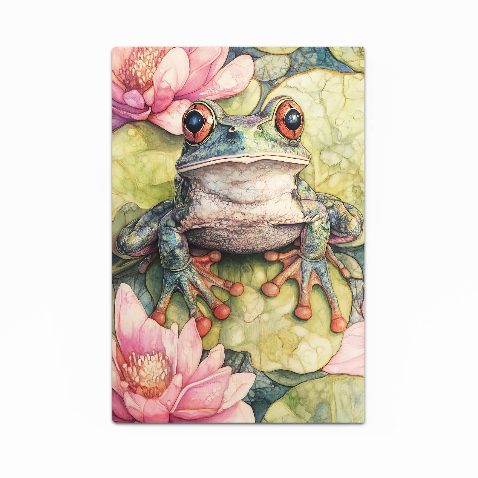 Lotus Pond Watercolor Frog Wall Art – lotus pond watercolor frog canvas print