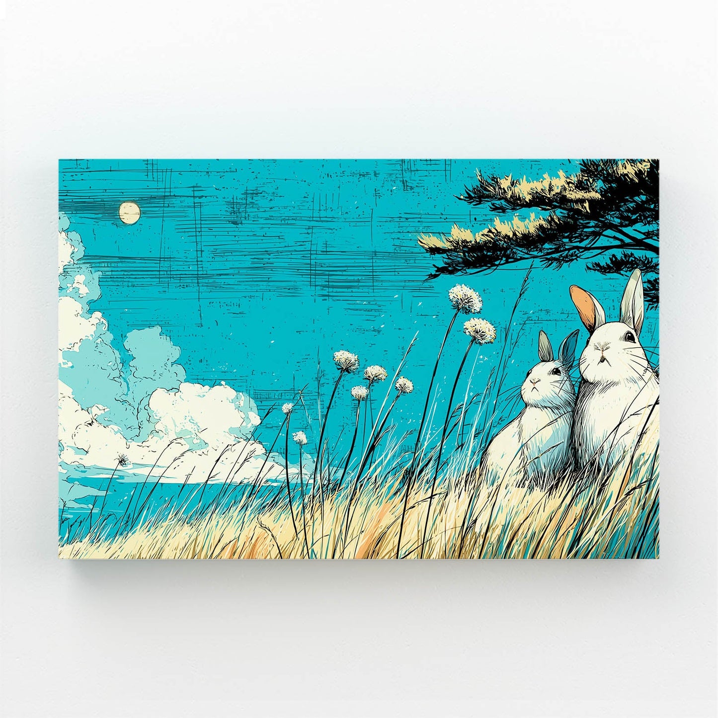 Love Rabbit Wall Art – angled canvas view on white background
