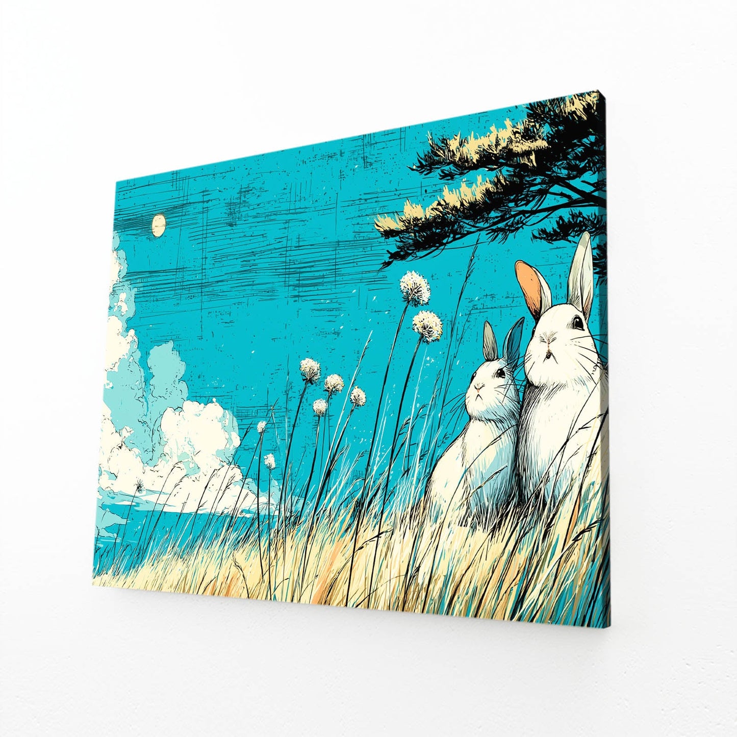 Love Rabbit Wall Art – angled canvas view on white background