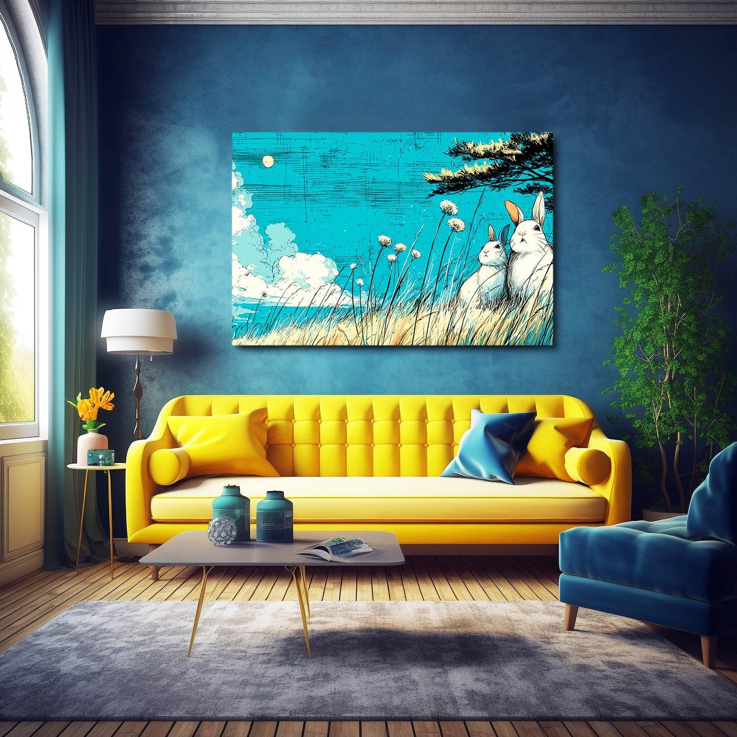 Love Rabbit Wall Art – angled canvas view on white background