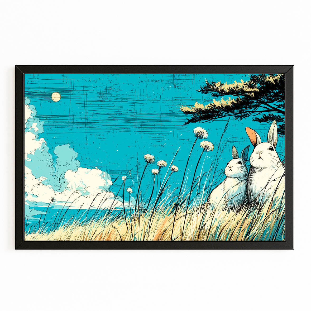 Love Rabbit Wall Art – with Premium Black frame on white background