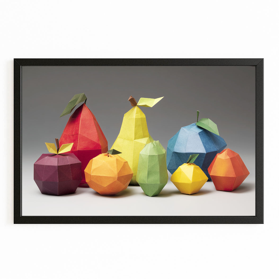 Low Poly Fruit Still Wall Art – with Premium Black frame on white background