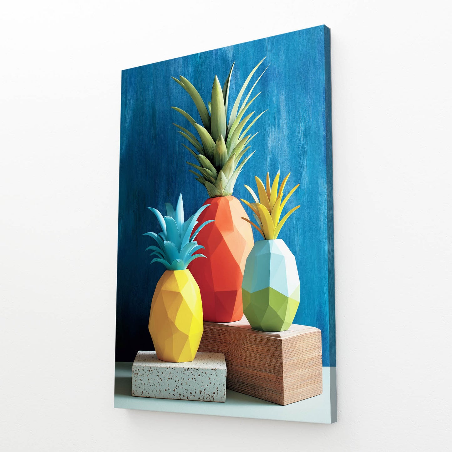 Low Poly Pineapples Fruit Canvas Art – angled canvas view on white background