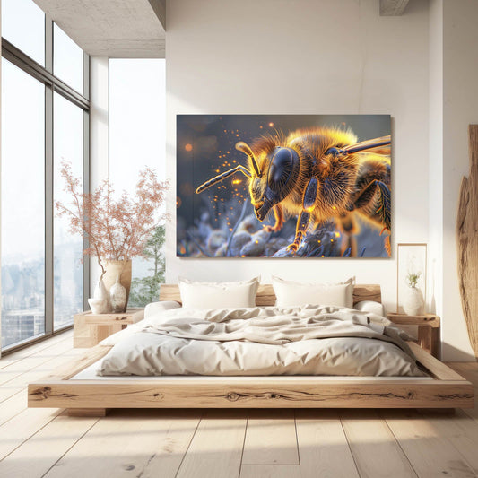 Luminous Bee Art — contemporary canvas print in orange tones, view 3