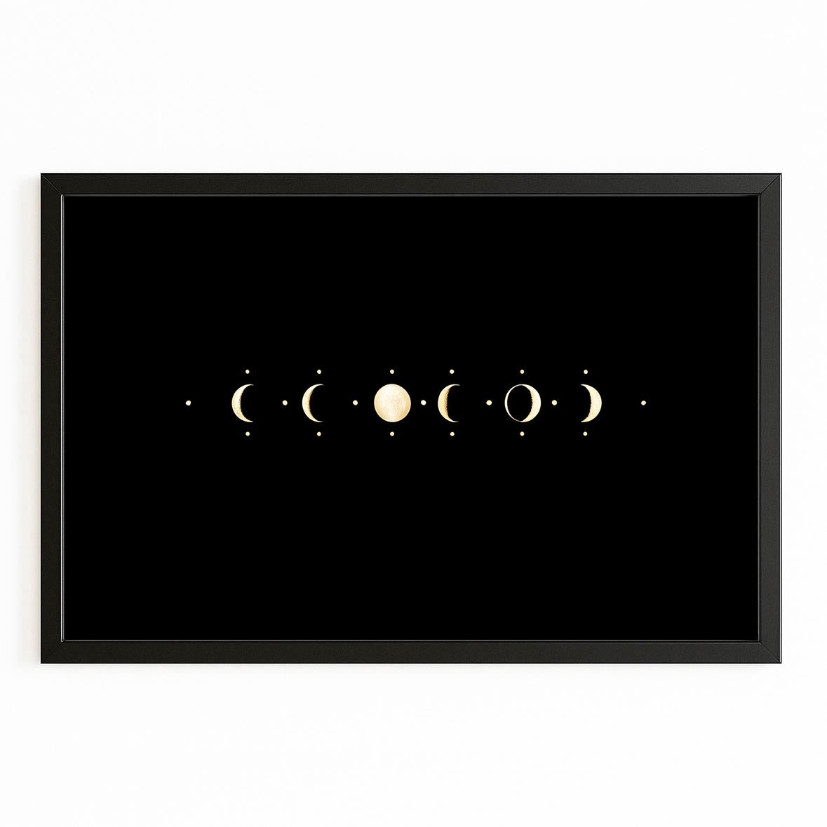 Lunar Phase Row Gold Canvas – with Premium Black frame on white background