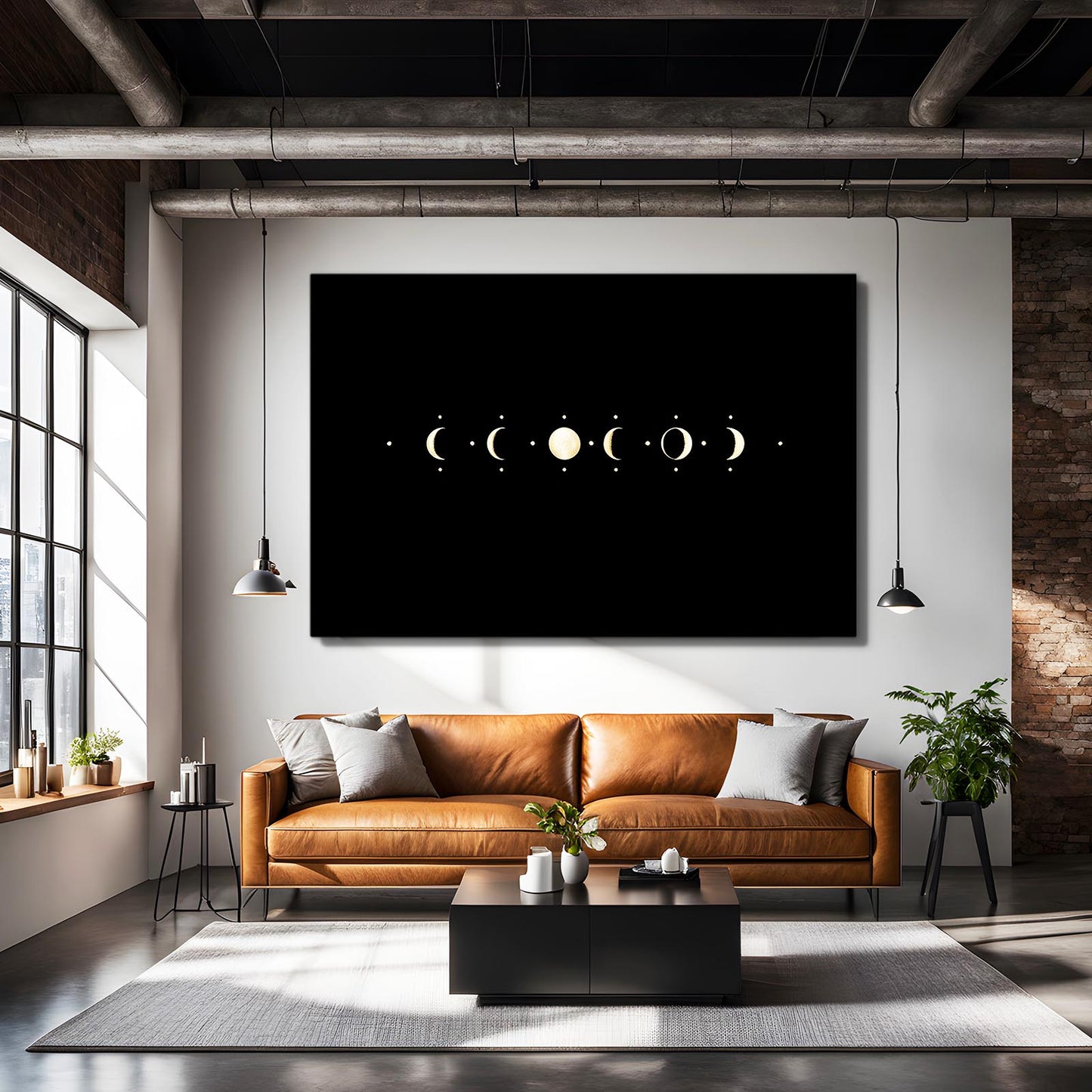 Lunar Phase Row Gold Canvas – styled in a furnished interior