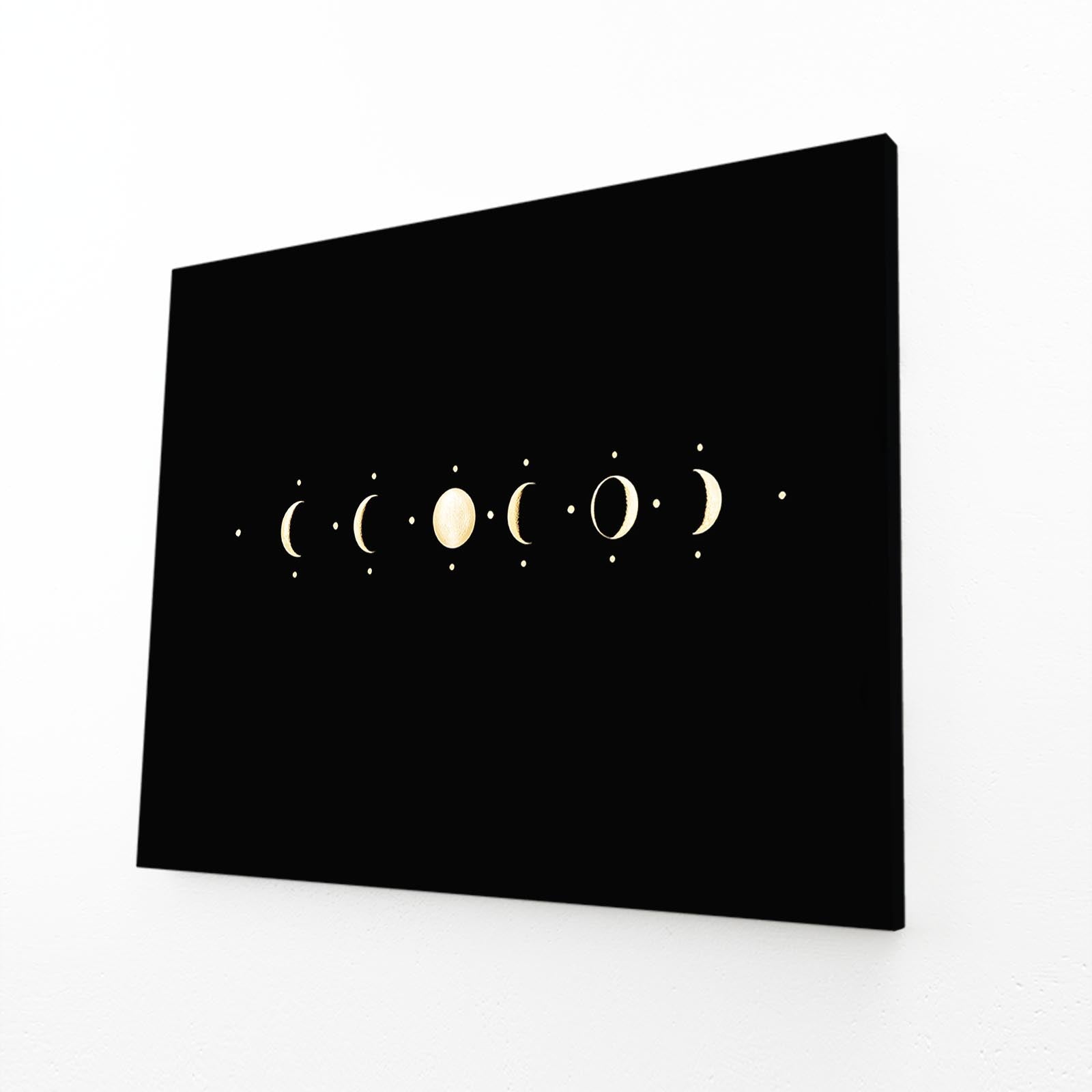 Lunar Phase Row Gold Canvas – angled canvas view on white background