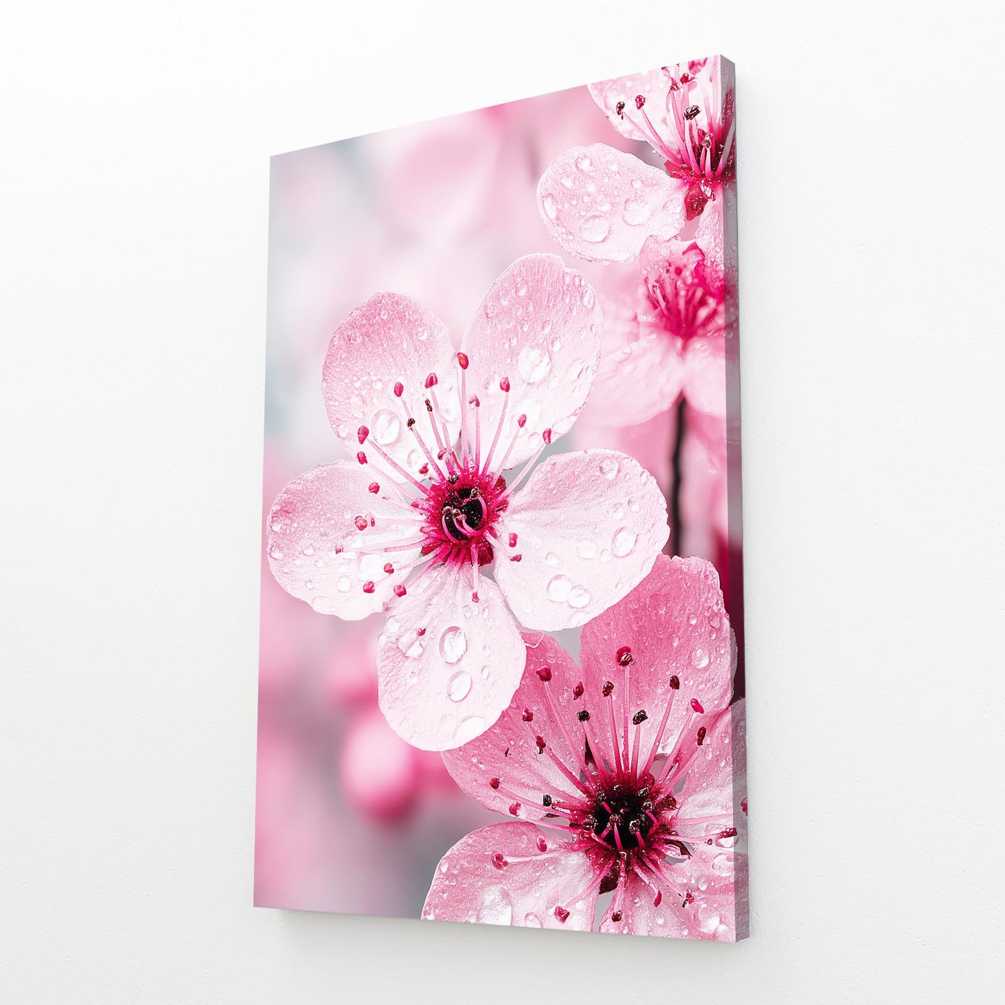 Macro Pink Flower Cherry Blossom Art – angled canvas view on white background