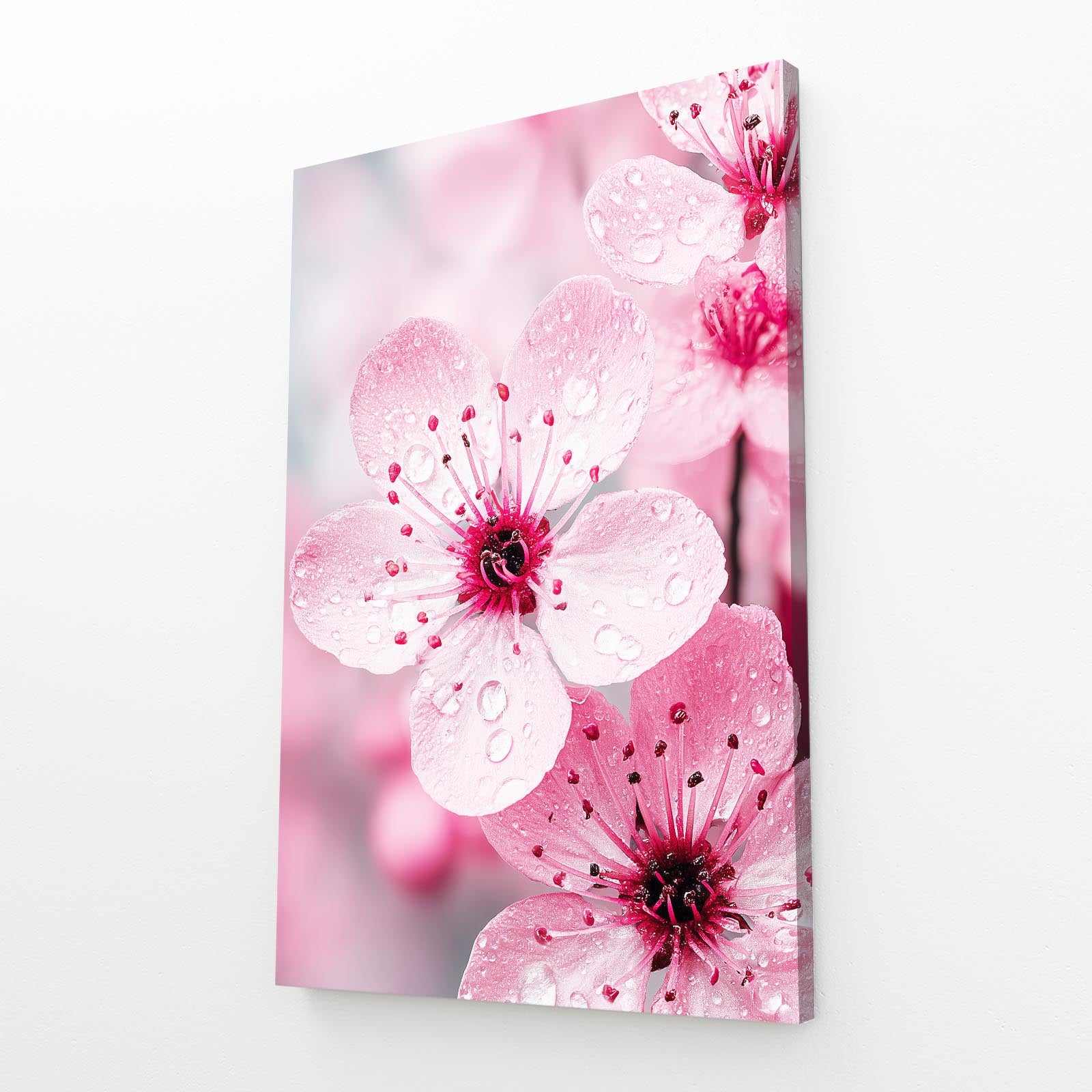 Macro Pink Flower Cherry Blossom Art – angled canvas view on white background