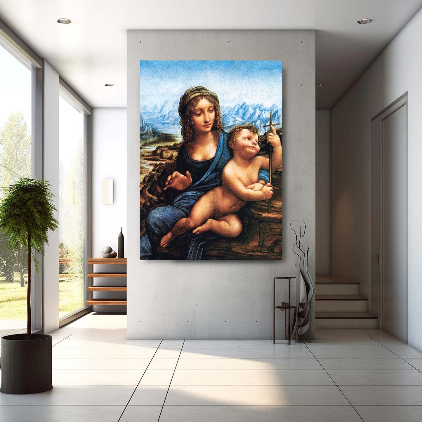 Madonna Of The Yarnwinder Da Vinci Canvas – styled in a furnished interior