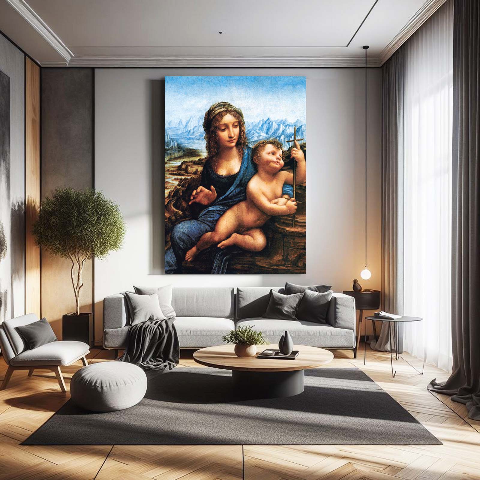 Madonna Of The Yarnwinder Da Vinci Canvas – styled in a furnished interior